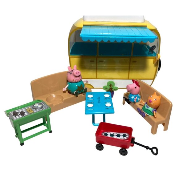 Peppa Pig Campervan Camping Playset Awning Peppa Pig Daddy Pig Candy Cat +Extras - Picture 2 of 12